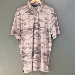 Travis Mathew Men's XXL Beachside Stealth Camo Short Sleeve Polo Gray palm trees